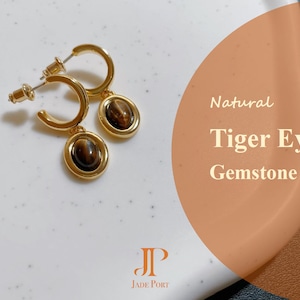 Natural Tiger Eye Gemstone with 18k Gold Plated Gift Earrings