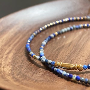Blue gemstone lazurite/Lapis lazuli with 18K gold plated elegant gift thin necklace