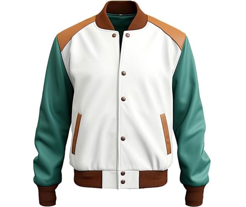 Blouson homme blanc et vert d'eau, Blouson imitation cuir homme, Blouson moto imitation cuir homme, Blouson motard en cuir pour homme image 1