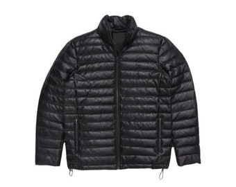 Leather Puffer Jacket for Men, Down Jacket, Puffer Leather Jacket, Perfect for Casual or Outdoor Wear, Ideal Gift for Him