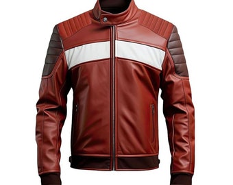 Veste marron et marron pour homme, veste en similicuir pour homme, veste moto en similicuir, veste motard en cuir pour homme