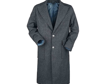 Manteau en laine gris homme, long manteau gris homme, pardessus gris homme, manteau long en laine gris, manteau en laine homme gris
