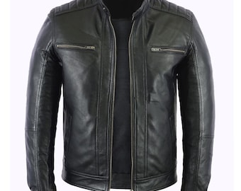 Men's Fashion Real Leather Lambskin Leather Biker Jacket, Motorcycle Leather Jacket, Black Leather Biker Jacket Men