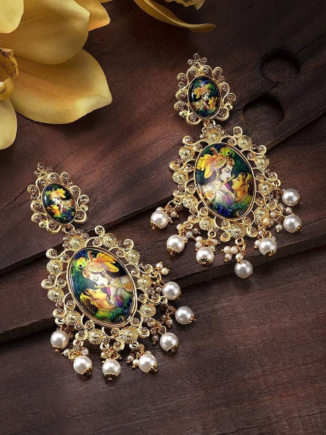 Navratri Ear Ring for Women Indian Traditional Jewellery Lord Krishna