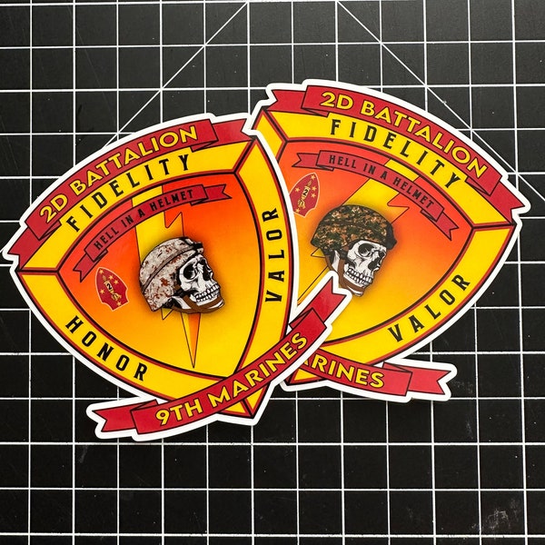 2nd Battalion, 9th Marines | Officially Licensed Sticker, USMC, "Hell In a Helmet", Marine Corps, Devil Dogs, Semper Fi