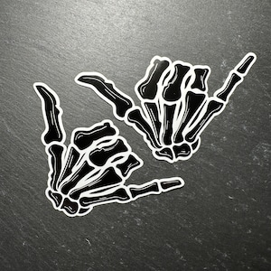 Skeleton Hand Sticker - Shaka Hand - Hang Loose Sticker, Waterproof, Durable Decal for Car, Truck, Laptop, Phone, Water Bottle