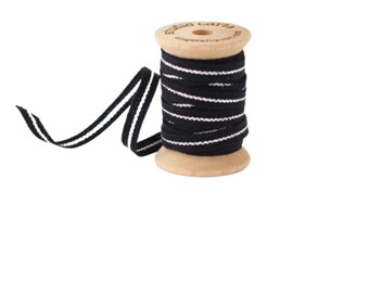 Thin Cotton Ribbon with Metallic Stripe - Black and Silver