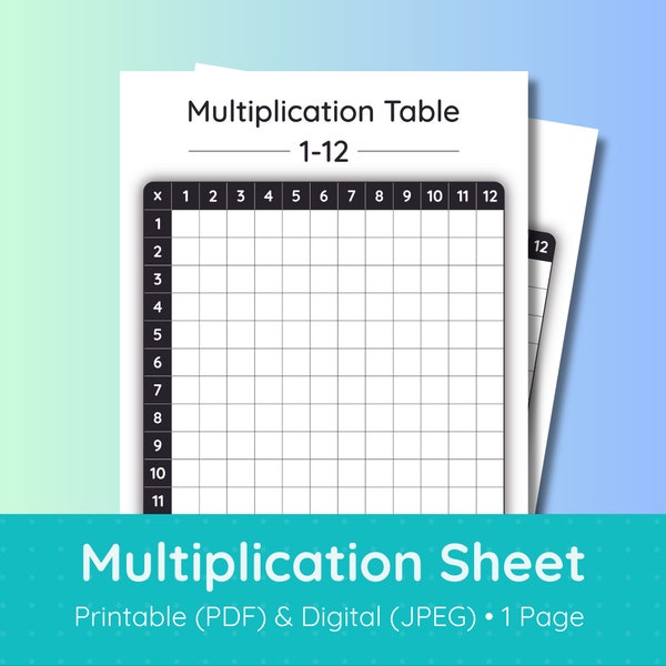 Blank Multiplication Table Practice Sheet • 1-12 Multiplication Chart • 12x12 Multiplication Worksheet • US Letter and A4 • Math Printable