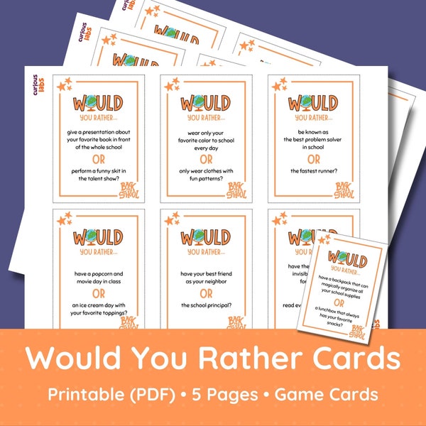 Printable Would You Rather Game Cards • Back to School Themed Ice Breaker Activity for Children • Would You Rather Questions for Kids • PDF