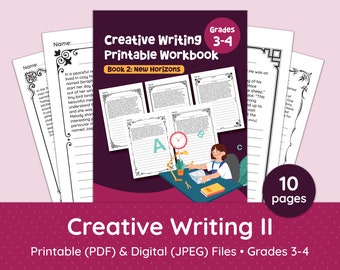 Creative Writing Printable Workbook 2 • Grades 3-4 • Short Story Starters • Activity Book for Homeschooling, Tutoring • Instant Download