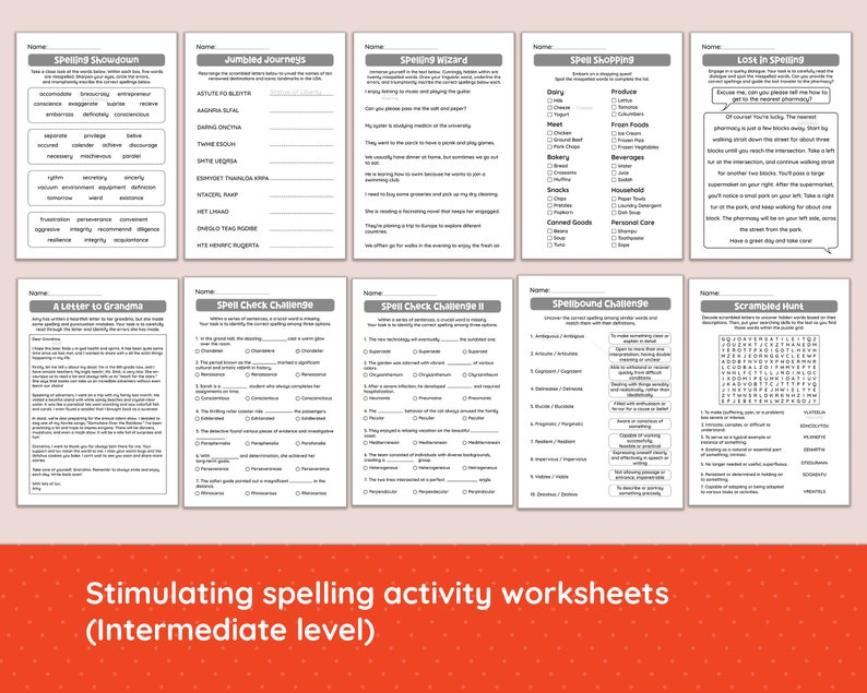 Spelling Printable Workbook • How to Spell Exercise Sheets • Intermediate to Advanced Level for