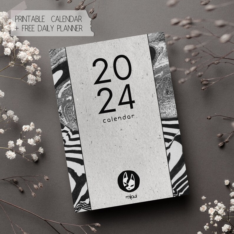 2024 Calendar Printable & Free Daily Planner Page, Wabi Sabi and