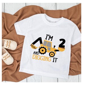 Personalised Kids 2nd Birthday T Shirt, Birthday Digger T-Shirt For 2 Year Old