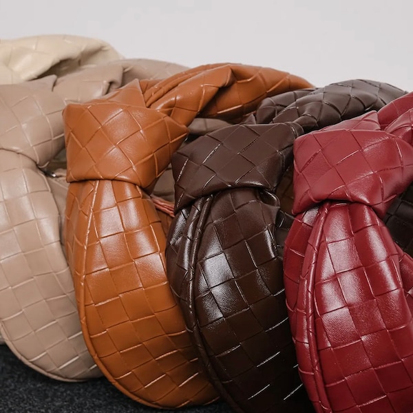 Leather Woven Bag for Women, Leather Hobo Bag, Woven Knot Clutch Bag,  Dumpling Bag, Evening Bag, Gift for her, Luxury Handbag,Vegan Leather