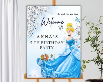 INSTANT DOWNLOAD Cinderella Birthday Welcome Sıgn Disney Princess birthday party Cindirella , party decor , royal party