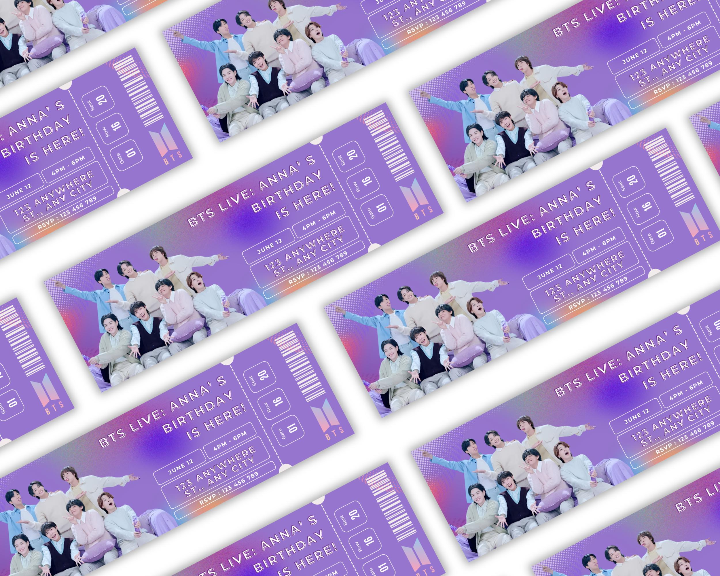 Editable Bts Ticket Invitation Template Kpop Concert Party Invite