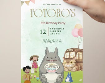 Editable Studio Ghibli My Neighbor Totoro Forest Sprite Birthday Party Invitation Template Digital Instant Download Canva