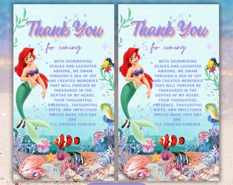 Étiquette de remerciement Ariel : cadeaux d'anniversaire de la petite sirène (modèle numérique)