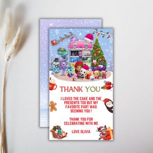 Editable Gabby&#39;s Dollhouse christmas themed birthday party Thank you tag card template favor tag instant download digital CANVA