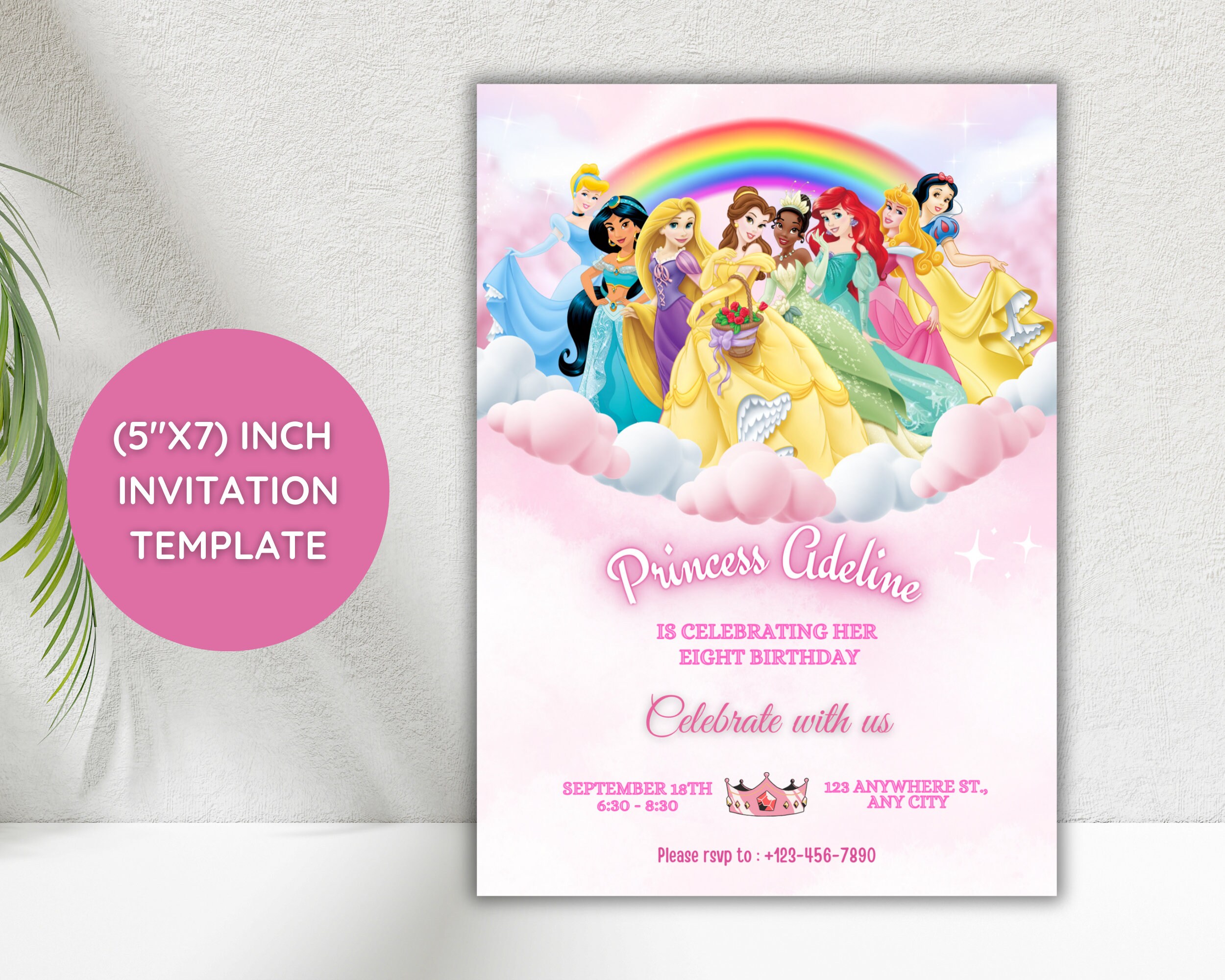 Editable Digital Disney Girl Birthday Party Invitations Etsy