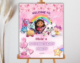 Gabbys dollhouse Birthday Welcome Sign Welcome board gabby dollhouse birthday decor instant download printable canva template