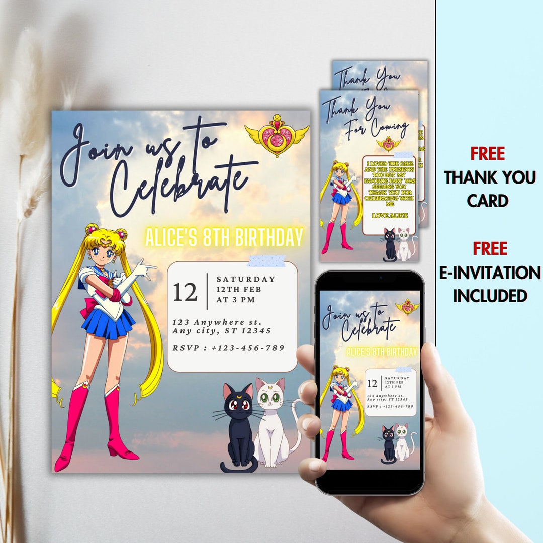 Sailor Moon Birthday Invitation Template With Sailor Moon - Etsy