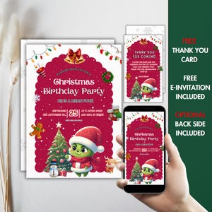 Bearbeitbare Grinch Geburtstagseinladung Merry Grinchmas einladung Baby Grinch Whoville Weihnachten Geburtstagsfeier bearbeitbar Sofortdownload Canva