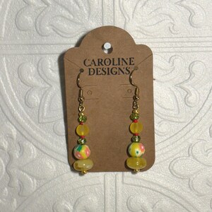Handmade 14k Plated Beaded Yellow Dangle Earrings