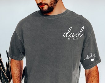 Comfort Colors Custom Dad Shirt with Kid Name on Sleeve,Personalized Dad Shirt,New Dad Gift,Gift for dad,Gifts for Dad,Father's Day Gift
