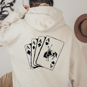 Sweat à capuche cowboy Ace Card, sweat cartes à jouer, sweat jeux de cartes poker, chemise country girl, sweat western, sweat country
