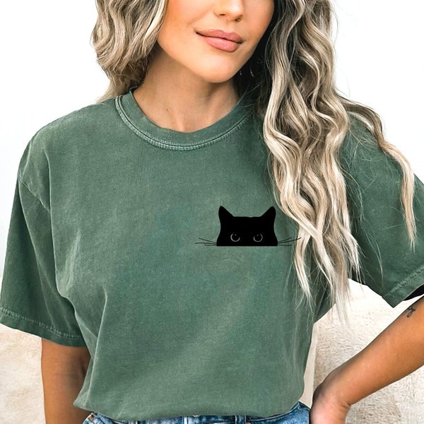 Comfort Colors Black Cat Shirt,Halloween Shirt,Cat Mom Shirt,Cat Lover Shirt,Cat Lover Gift,Cat Mom Gift,Cat Peeking Shirt,Kitten Shirt