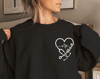 Personalized Nurse Sweatshirt: Stethoscope Heartbeat, RN Gift