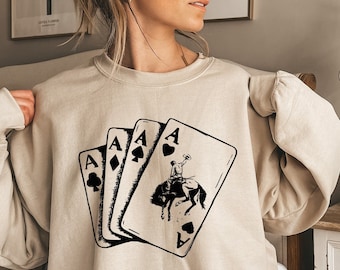 Ace Card Cowboy Sweatshirt: Western Poker Games Shirt