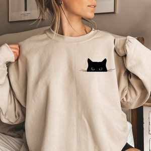 Cat Sweatshirt,Cute Cat Sweatshirt,Black Cat Shirt,Cat Peeking Sweatshirt,Womens Funny Sweatshirt,Gift for Cats Lover,Cat Mom Sweatshirt bild 1