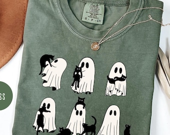 Comfort Colors Ghost Cats Halloween Shirt - Spooky Cat Lover Gift
