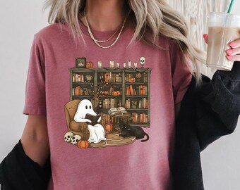 Ghost Reading Book Shirt,Reading Shirt,Book Lover Gift,Librarian Ghost Halloween,Halloween Sirt, Halloween Gift,Boo Shirt,Ghost Shirt