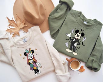 Mickey and Minnie Halloween Couple Sweatshirt,Mickey Ghost Shirt,Minnie Ghost Shirt,Disney Halloween Couple,Halloween Disneyland Couple Tee