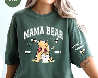 Comfort Colors Custom Mama Bear Shirt,Custom Mama Bear Shirt With Kids Name On Sleeve,Mom Shirt,Mother Day Gift,Gift for Mom,New Mom Gift