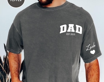 Comfort Colors Personalized Dad Shirt with Kid Name Sleeve