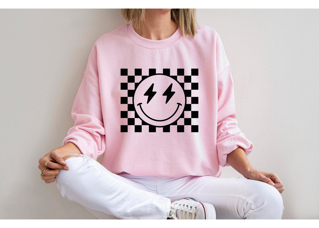 Black Happy Checkered Smile Graphic Tee or Sweatshirt main image 1
