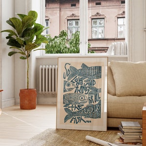 Peut inclure: Une impression d'art encadrée avec un motif de poissons bleu et blanc et le texte "So Love and Thanks for All the Good Times..."