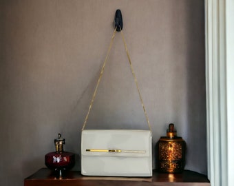 Lewis Designs Convertible Clutch White Patent Leather handbag, Change Purse, and Mirror, Circa 1960s
