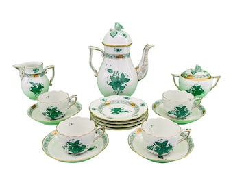 Herend Chinese Bouquet Green Coffee Set, Circa 1960-1970