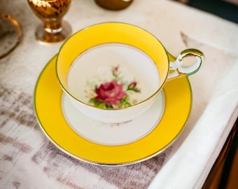 Old Royal "Wetley Rose" Bone China Teacup and Saucer, Circa 1945-1963
