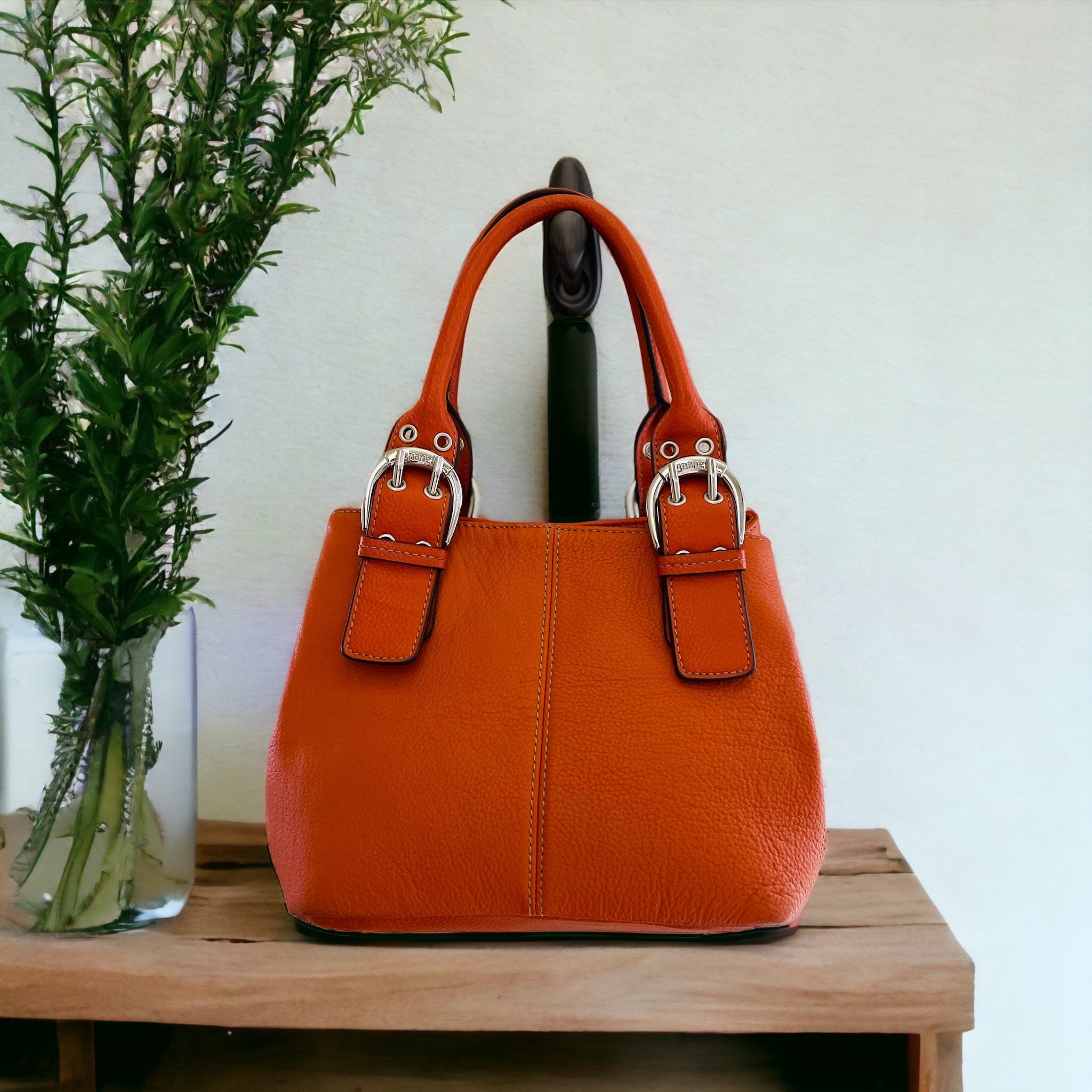 Tignanello Orange Pebble Women s Leather Handbag Purse Etsy