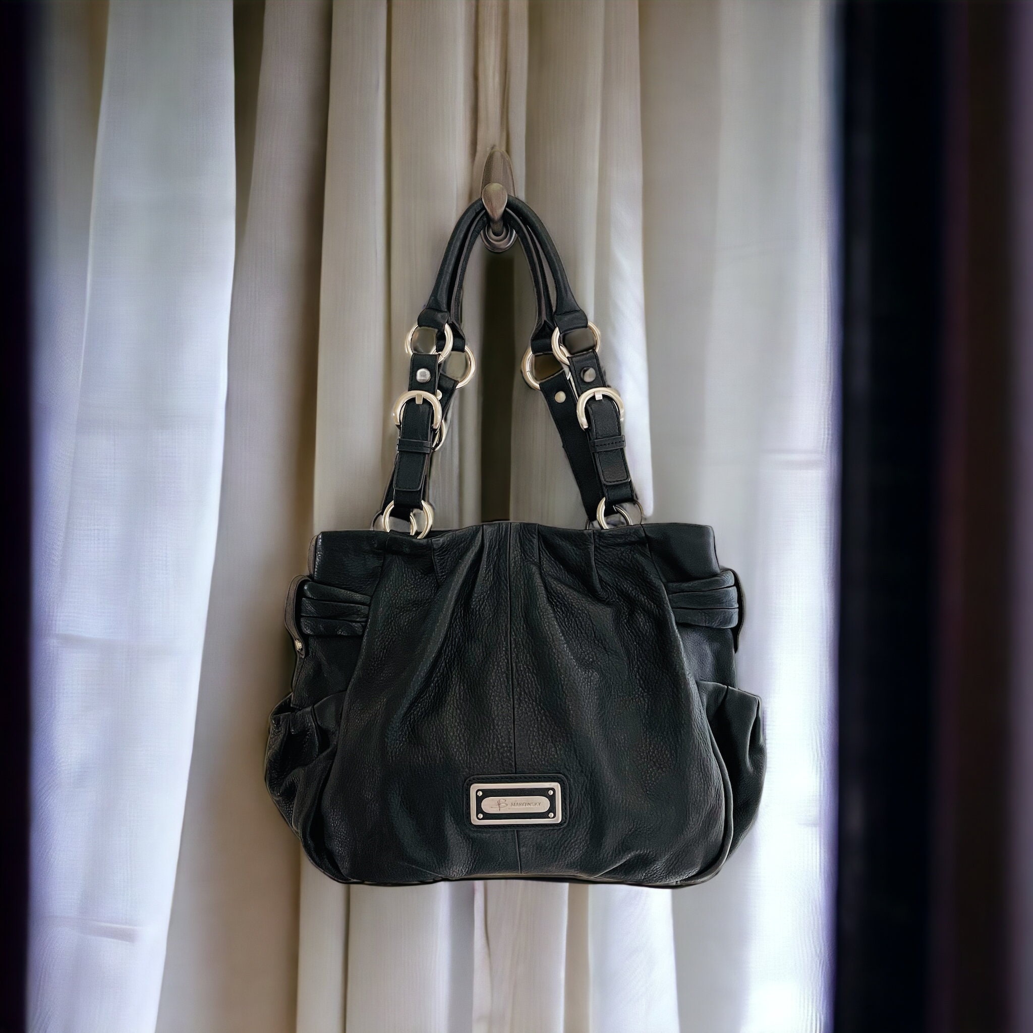 B. Makowsky genuine leather shoulder bag handbag purse large luxury tan  brown | Leather shoulder bag, Handbag, Leather