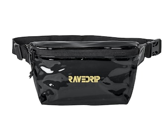 RAVEDRIP Utility Waist Bag, Transparent Street Pack, Iridescent Clear Gloss Black Fanny Pack