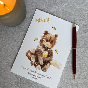 Carte de vœux aquarelle ourson "Merci"