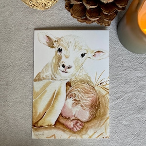 Carte de Noël Chrétienne Aquarelle "L'enfant Jésus"