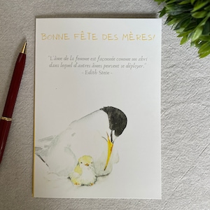 Carte fête des mères aquarelle "Maman oiseau"